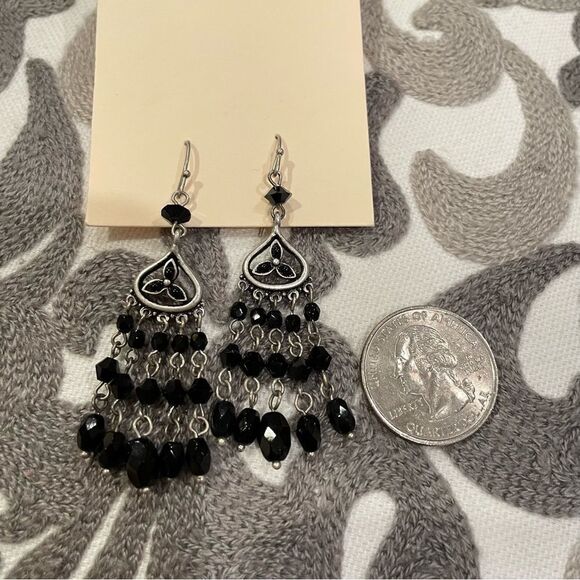 Black beaded‎ chandelier drop dangling hook earrings unbranded boho vibe - Picture 3 of 5